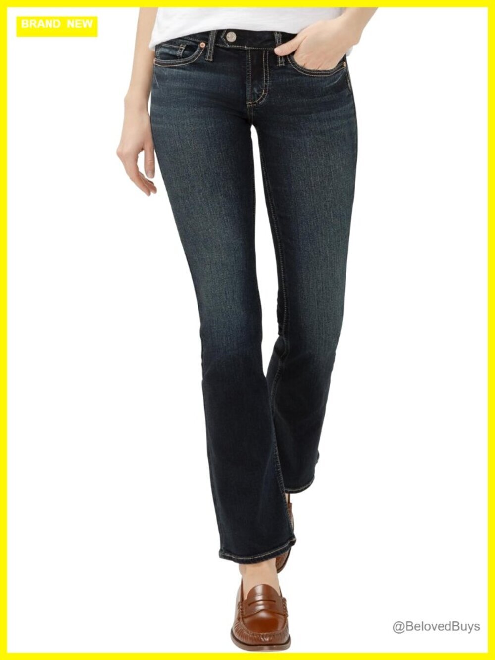 Low Rise Slim Bootcut Jeans Cotton Blend Stretch Denim